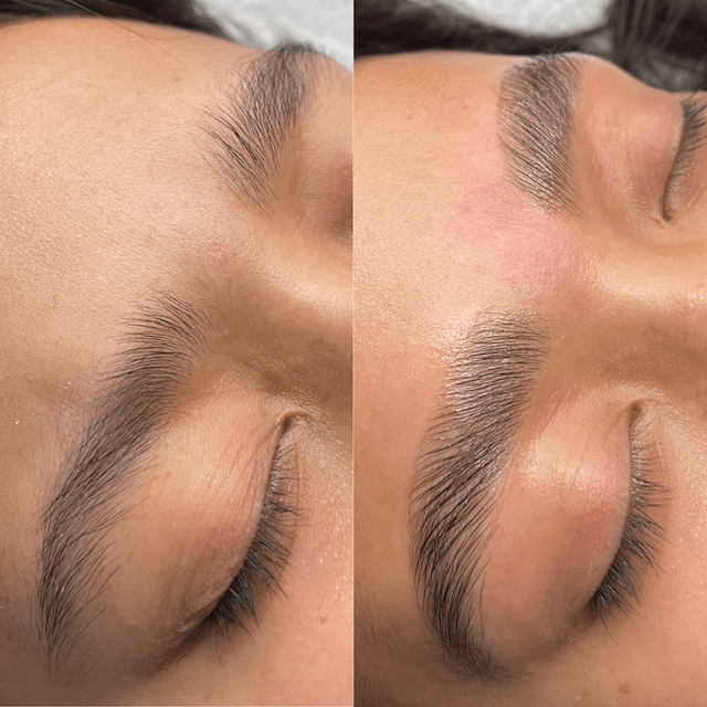 Lash extensions portfolio - Close up photo of before and after brow lamination. in San Diego